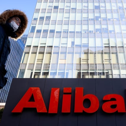 The logo of Alibaba, which was hit with a record fine by China’s central regulators this month, is seen at its office in Beijing on January 5, 2021. Photo: Reuters