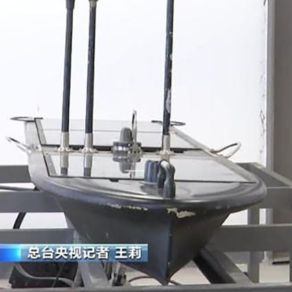 The 3-metre unmanned vessel was found near Yancheng in the Yellow Sea, according to the state broadcaster. Photo: CCTV