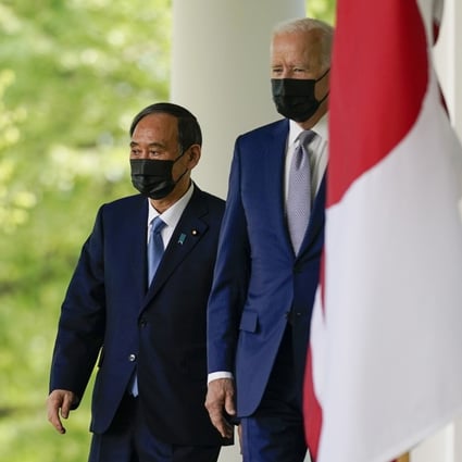 Japanese Prime Minister Yoshihide Suga with US President Joe Biden in the Rose Garden of the White House. Photo: AP