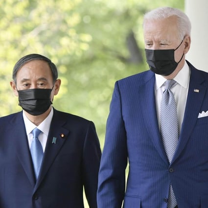 Japanese PM Yoshihide Suga and US President Joe Biden have called for ‘peace and stability across the Taiwan Strait’. Photo: Kyodo