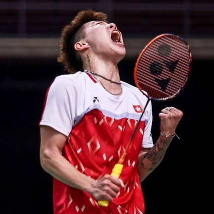 Lee Cheuk-yiu celebrates after beating Indonesia’s Anthony Ginting in the second round of the Thailand Open. Photo: BAT/AFP