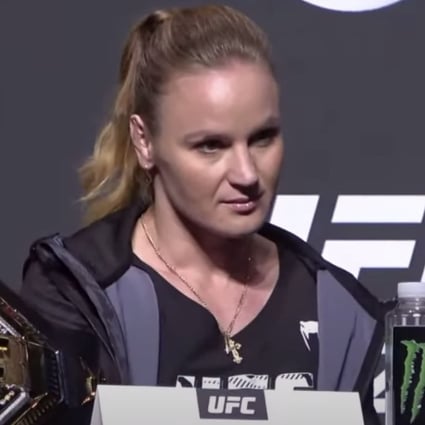 Valentina Shevchenko speaks to the media at the UFC 261 press conference in Jacksonville, Florida. Photo: Drake Riggs