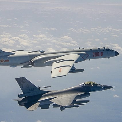 A Taiwanese fighter jet shadows a PLA bomber over the Taiwan Strait. Photo: Handout