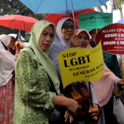 Anti-LGBT demonstrators marching in Bogor, outside the capital Jakarta. File photo: AFP 