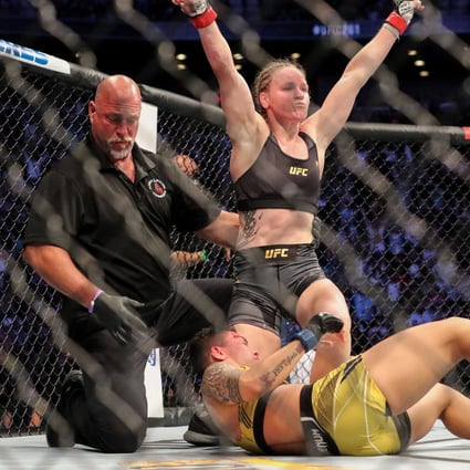Valentina Shevchenko celebrates after beating Jessica Andrade at UFC 261. Photo: AFP