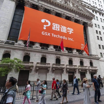 The New York Stock Exchange is decorated for the first day of trading for GSX Techedu on June 6, 2019.