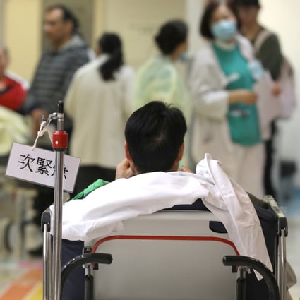 A patient waits in the accident and emergency department at Queen Elizabeth Hospital in Yau Ma Tei, on January 6, 2019. Hong Kong has two doctors for every 1,000 people, and a consequence of this is long waiting times and short consultations. Photo: Nora Tam

