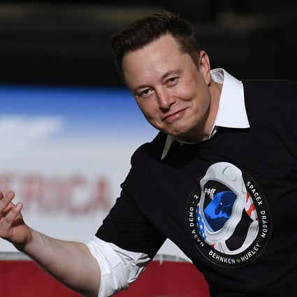 SpaceX CEO Elon Musk celebrates the successful launch of a Falcon 9 rocket with the Crew Dragon spacecraft from pad 39A at the Kennedy Space Centre in Cape Canaveral, US, on 30 May 2020. Photo: ZUMA
