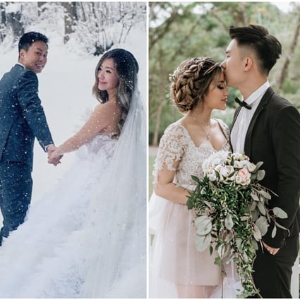 Singaporean celeb weddings, including those of, from left, Jessicacindy Hartono and Kong Wan Long, Naomi Neo and Hann Lim, and Vanness Wu and Arissa Cheo. Photo: @jessicacindy_life, @naomineo_/Instagram, @meteorgarden2001drama/Facebook