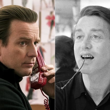 This combination of photos shows actor Ewan McGregor portraying fashion designer Halston, left, and Halston photographed in his New York showroom on July 9, 1975. A new series about the fashion designer, “Halston,” premieres Friday on Netflix. (Netflix via AP, left, and AP Photo)