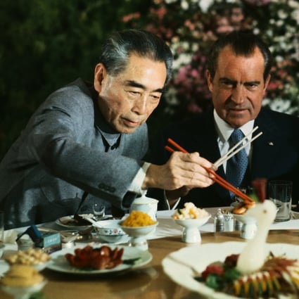 Chinese Premier Zhou Enlai, Richard Nixon and Shanghai Communist Party leader Chang Chun-chiao attend a farewell banquet for the US president at the end of his 1972 visit to China. Photo: Bettmann Archive/Getty Images
