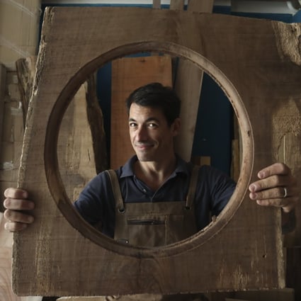 French carpenter Franck Vidal at his workshop in Mui Wo, Lantau. He left the corporate world to follow his passion for woodworking. Photo: Jonathan Wong