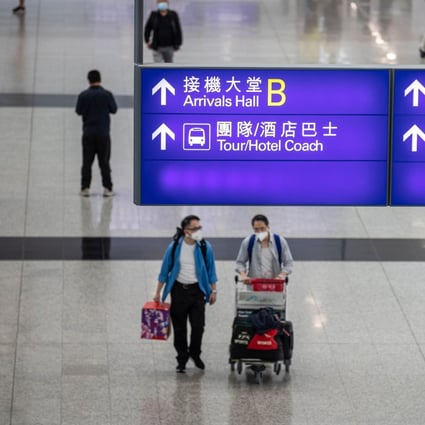 Passengers in the arrival hall at the Hong Kong International Airport on April 20. Photo: EPA-EFE 