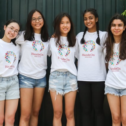 (From left to right) Lauren Ha, Abigail Hali Ng, Felicity Hui, Shloka Bahuguna and Anjali Thakore are among the young volunteers at HandsOn Hong Kong. Photo: Jonathan Wong 