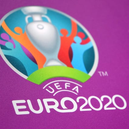 The Uefa Euro 2020 logo is displayed at Wembley Stadium in London. Photo: EPA