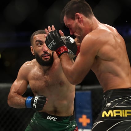 Belal Muhammad lands a punch against Demian Maia at UFC 263. Photos: USA TODAY Sports
