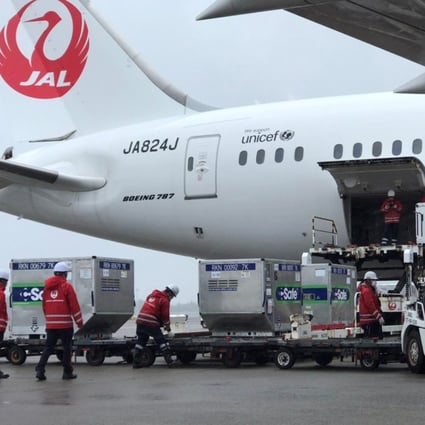 Airport workers in Japan load Covid-19 vaccines into a plane bound for Taiwan earlier this month. Vietnam is set to receive 1 million doses on Wednesday. Photo: Taiwan Economic and Cultural Representative Office in Japan/Handout via Reuters 