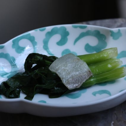 Seasonal vegetable with salted pork from Wing Restaurant in Central, Hong Kong. Photo: Jonathan Wong