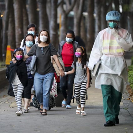 People from a building in Tung Chung are evacuated to a quarantine centre after a resident was found to be infected with a mutated Covid-19 strain on April 30. Photo: Edmond So