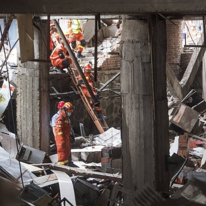 Rescue workers search for survivors in the aftermath of a gas explosion in Shiyan city in central China’s Hubei province on June 13, 2021. Photo: Xinhua via AP