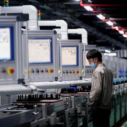 An employee works on the production line of electric vehicle battery manufacturer Octillion in Hefei, Anhui province. China has retained many critical supply chains locally, making it necessary for others to cooperate with it. Photo: Reuters