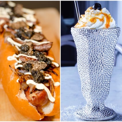 The world’s most expensive junk food: a US$169 hot dog from Seattle’s Tokyo Dog, a US$100 milkshake from New York’s Serendipity 3, and the Golden Boy Burger at De Daltons in The Netherlands, costing nearly US$6,000. Photos: Guinness World Records, @serendipity3nyc/Instagram