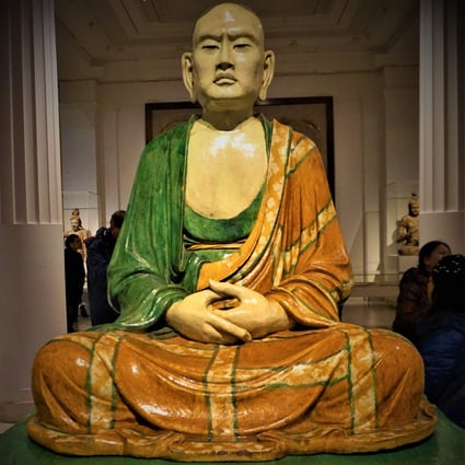 One of the life-size, lifelike “luohan” Buddhist statues that art dealers exported from China  just over a century ago on display in the British Museum. A retired Hong Kong civil servant and ceramics enthusiast has cast doubt on their origin. Photo: British Museum