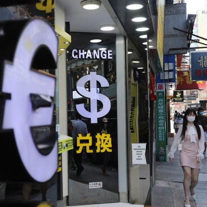 Currency exchange booths in Tsim Sha Tsui on June 11, 2020. When the US dollar dives on the foreign exchanges, the Hong Kong dollar inevitably gets dragged down. Photo: Sam Tsang