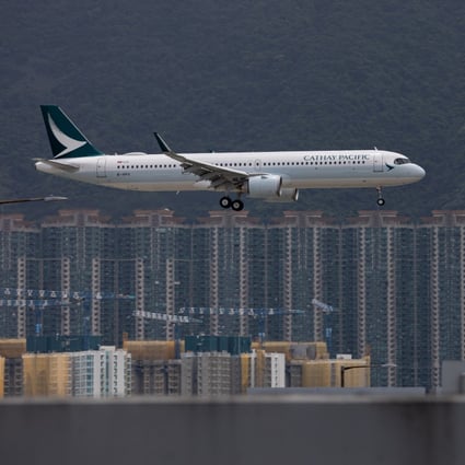 A Cathay Pacific Airways plane prepares to land at Hong Kong airport on August 11. Hong Kong’s flagship airline reported a loss of HK$7.6 billion in the first half of 2021. Photo: EPA-EFE
