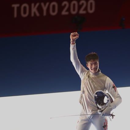 Edgar Cheung Ka-long celebrates after winning the men’s foil individual gold medal bout against Daniele Garozzo of Italy at the Tokyo Olympic Games on July 26. Photo: Xinhua