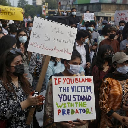 A protest highlights violence against women, in Lahore, Pakistan, on July 24, after the beheading of a young woman in an upscale neighbourhood in the capital. Rights activists say gender-based assaults are rising as Pakistan moves towards greater religious extremism. Photo: AP