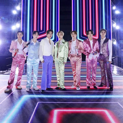 BTS perform onstage in Seoul for the 2020 American Music Awards. The K-pop group’s 2020 global concert tour, previously postponed, has now been cancelled. Photo:  Big Hit Entertainment/AMA2020/Getty Images
