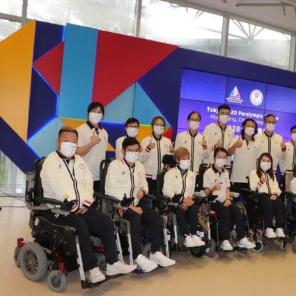 Members of the Hong Kong delegation to the 2020 Tokyo Paralympic Games pose for a photo at the Hong Kong Sports Institute on August 10. Hong Kong should set up a professional development centre to serve elite athletes (both abled and disabled) who would be retiring within a year. Photo: Chan Kin-wa