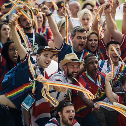 Participants celebrate during the opening ceremony of the 2018 Gay Games at the Jean Bouin Stadium in Paris on August 4, 2018. Hong Kong will host the Games in 2022, the first time it will be held in Asia. Photo: AFP