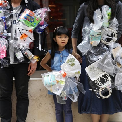 An appeal to end plastic pollution, in Wan Chai, Hong Kong, on April 22, 2018. The last thing we want is to burden future generations with our mess. Photo: Sam Tsang