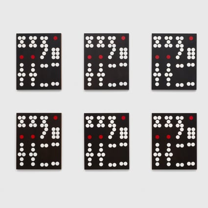 Hong Kong Dominoes (2017) by Sherrie Levine is a series of 12 identical paintings of a Chinese domino set. Photo: Courtesy of Sherrie Levine and David Zwirner