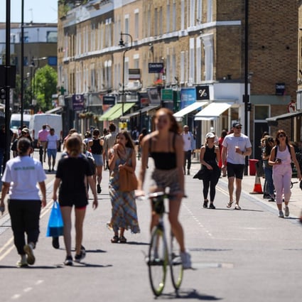 Broadway Market in London on July 16. British consumer confidence is bouncing back from the depths of Covid-19 despair, but the government’s financial position remains precarious. Photo: Bloomberg 