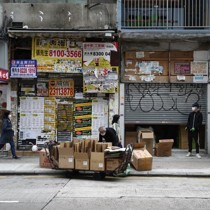 Shuttered shops on Granville Road, Tsim Sha Tsui, on February 9. Thousands of small trading companies are effectively zombie enterprises with no income or any prospect of it. Photo: Nora Tam