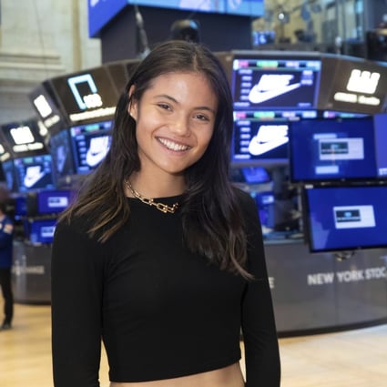 Making bank?
Emma Raducanu, US Open women’s singles champion at the New York Stock Exchange on September 14, 2021. Photo: New York Stock Exchange via AP