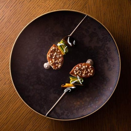 Chef Richard Ekkebus’ quail and fermented mushrooms at Amber restaurant in The Landmark. Photo: Amber