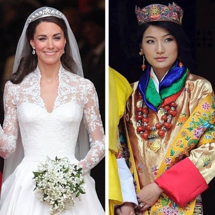 Kate Middleton, Queen Jetsun Pema of Bhutan, Princess Ariana Makonnen of Ethiopia and Princess Ayako of Japan show off different royal wedding looks, from white lacy gowns to bright colourful garments. Photos: EPA, AFP, @TheMochaAngel/Twitter, AP