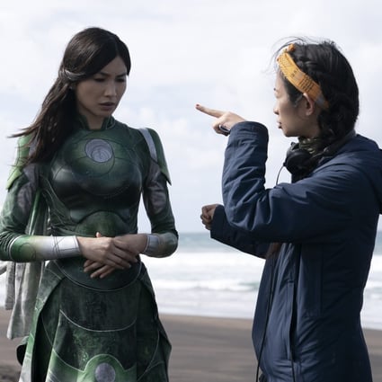 Gemma Chan (left) and director Chloé Zhao in the Canary Islands. Photo: Marvel Studios/Sophie Mutevelian
