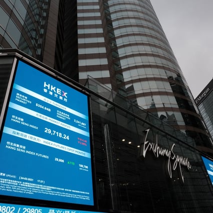 A monitor shows the Hang Seng Index at Exchange Square in Central on February 24. Photo: Edmond So