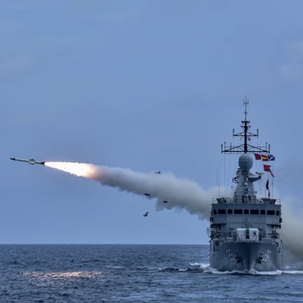 A Kasturi-class corvette of the Royal Malaysian Navy fires a missile during a military exercise in the South China Sea on August 12. Photo: DPA