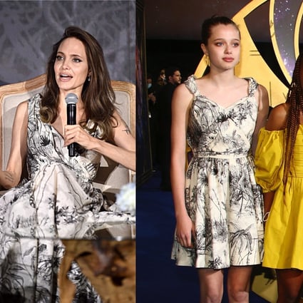 Repeating outfits is no longer a fashion faux pas: Shiloh Jolie-Pitt (right) wore an altered version of Angelina Jolie’s Dior dress that she wore at a media event for Maleficent in 2019 at the premiere of Eternals in London in October 2021. Photo: Getty Images