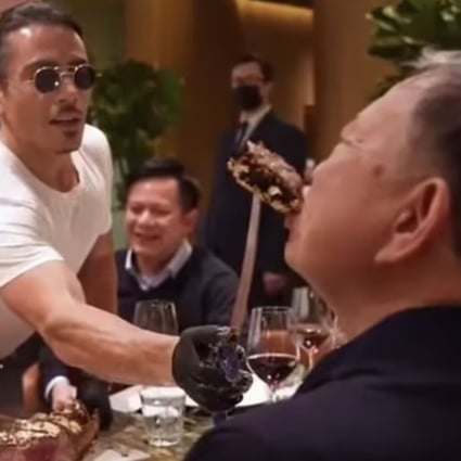 A video of Salt Bae feeding gold-covered steak to Vietnamese minister To Lam sparked a social media outcry. Photo: @NorgiePaul/Twitter, Radio Free Asia/Youtube