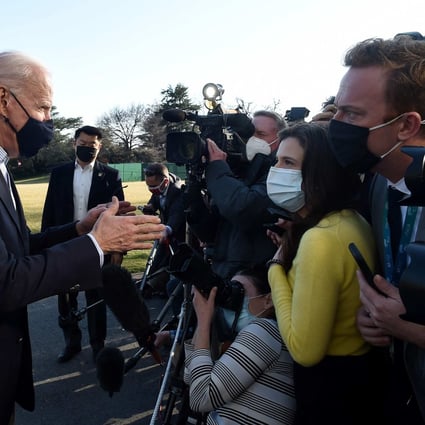 Reporters grill US President Joe Biden upon his return from Camp David, Maryland, to the White House in Washington on March 21. Photo: AFP