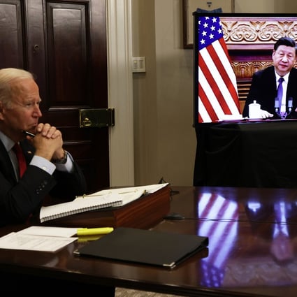US President Joe Biden participates in a virtual meeting with President Xi Jinping at the Roosevelt Room of the White House in Washington on November 15. Photo: TNS