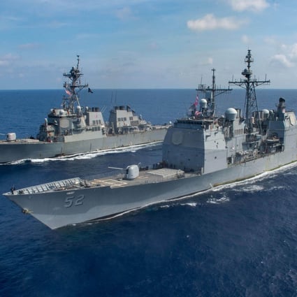US Navy warships transit the South China Sea in April 2020. File photo: US Navy/Handout