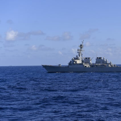 Arleigh Burke-class guided-missile destroyer USS Milius in the South China Sea. It transited the Taiwan Strait on November 23. Photo: Handout